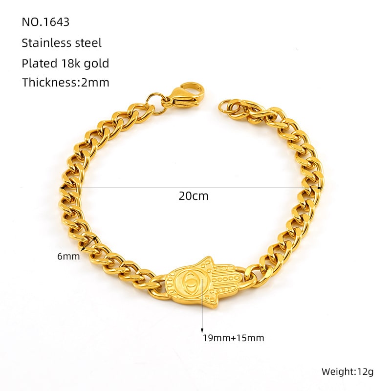 1 Piece Simple Series Classic Stainless Steel 18K Gold Color Plated Unisex Chain Bracelets h5 